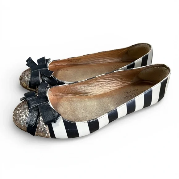 Sale!!! Kate Spade Glitter Toe Black and White Flats - Picture 1 of 5